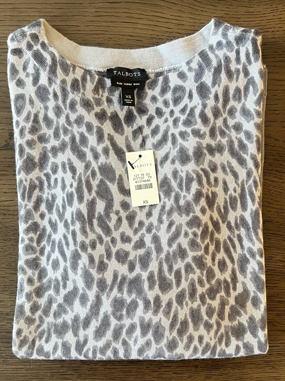Talbots Merino Wool Lightweight Sweater Gray Leopard 3/4 Sleeve Workwear Office - Picture 7 of 7